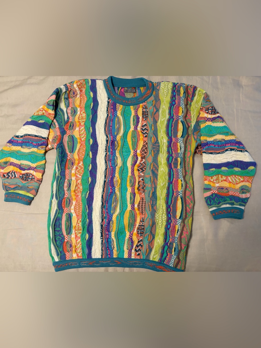 VTG 90s COOGI Australia 3D Knit Wool Sweater Large L Multicolor 100% Pure Wool